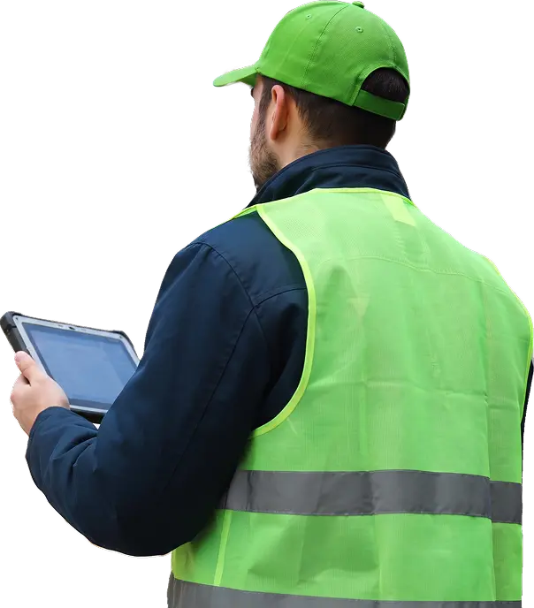 Field worker using enterprise operations software on a tablet
